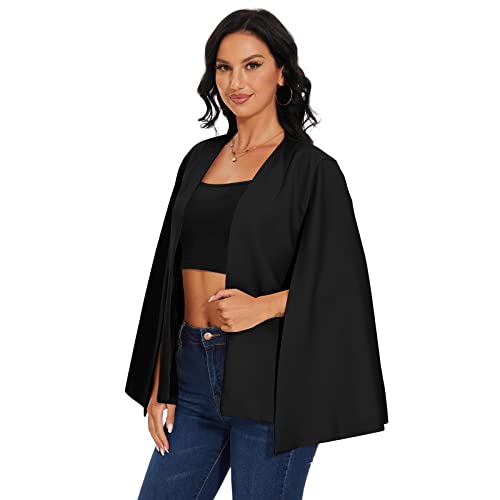 Womens Cape Blazer - Split Sleeve Open Front Casual Jacket Coat Workwear Elegant Formal Cape Coat3