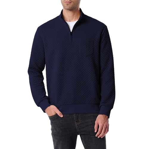 Mens Fleece Long Sleeve Pullover Quarter Zip Mock Neck Warm Winter Outdoors Sweatshirt Solid Lightweight Sports Tops