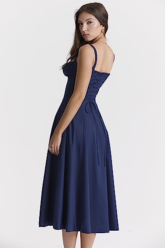 Print Bustier Sundress, Cutout Backless, Spaghetti Strap Sleeveless Split, Women's Summer Beach Casual Maxi Dress (S,Blue) - Afbeelding 5