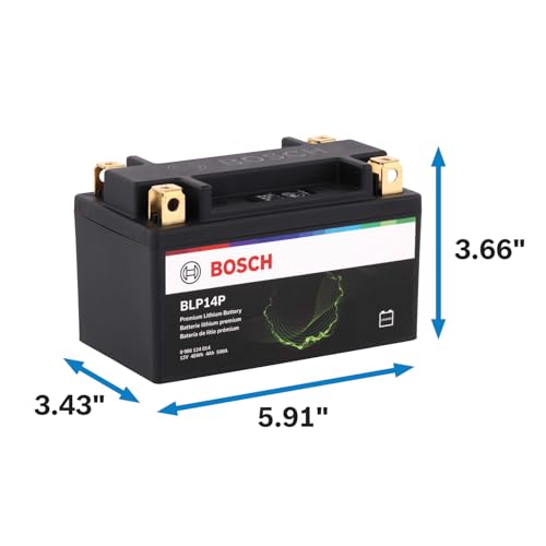 Image of BOSCH BLP14P Premium Lithium PowerSport Battery - Fast Charging and 4X Longer Life - Group 14, 12V, 280 CA - Ideal for Motorcycles, ATV /UTVs, Scooters, Jet Skis + More; 5.91 inchL x 3.43 inchW x 3.66 inchH