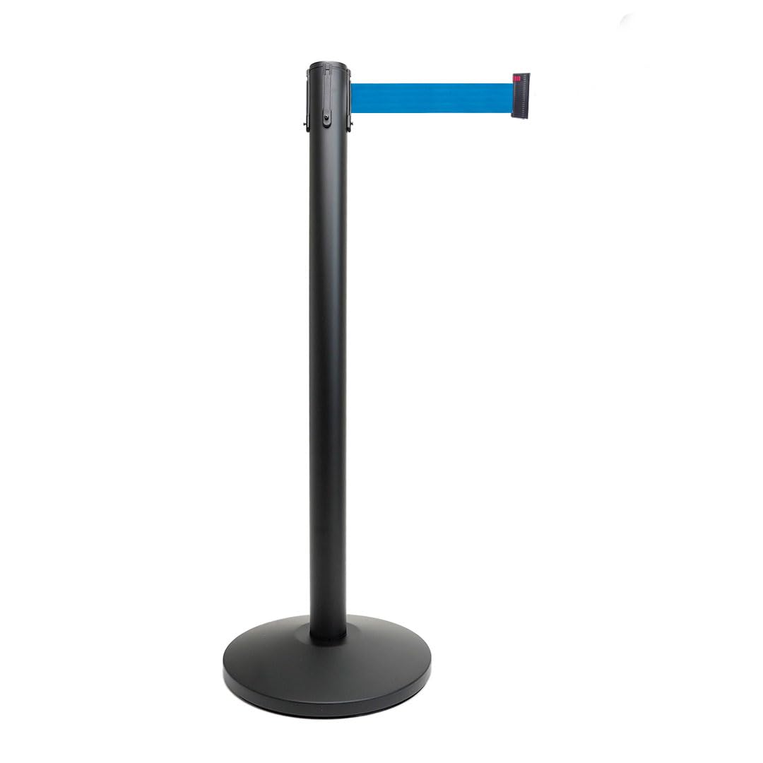 Danieli - Colonnina Segnapercorso con Nastro Estensibile Fino a 3 Metri, Metallo Nero Opaco, Base Conica (Blu)