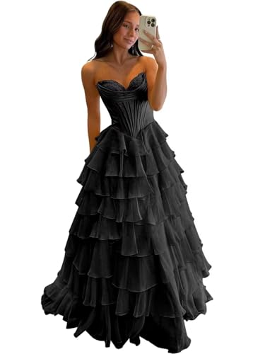 white christmas dresses Yellow Corset Chiffon Tiered Formal Gown – Ohmollydress main image 0