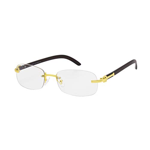 Image of TZ Promise For Men's Gold Color Wood Effect Metal Frames Vintage Style Retro Eye Clear Lens Glasses