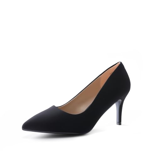 DREAM PAIRS Women's KUCCI Black Nubuck Classic Fashion Pointed Toe High Heel Dress Pumps Shoes Size 10 M US