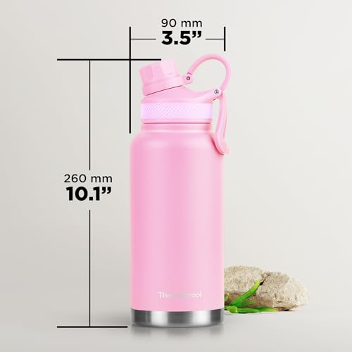 Image of ThermoProof Double-Walled Vacuum Insulated Stainless Steel Water Bottle - Wide Mouth Canteen, Spout & Straw Lids, Dishwasher Safe, Reusable, Leakproof, Hot & Cold for Men, Women & Kids - 32oz, Pink