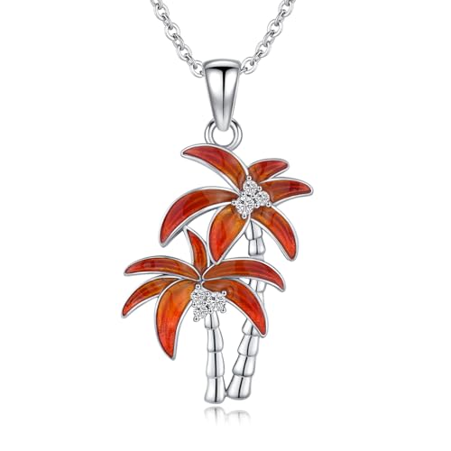 XIXLES Collier palmier en argent sterling 925 jaune noix de coco pour femmes Plage Océan Palm Pendentif Colliers Bijoux Cadeaux, normal, Argent sterling, Zircone cubique