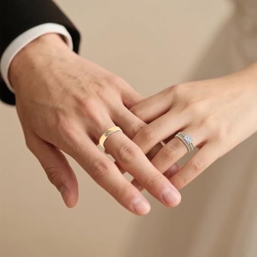 1-3 Carat Moissanite Couple Wedding Bands Ring Set for Women and Men Couple Matching S925 Silver 10K 14K 18K Gold Engagement Rings Sets 3pcs Bridal Rings Set for Her and Him Free Engraving2