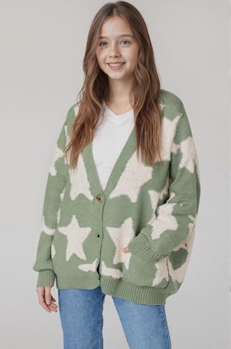 SELINK Girls Cardigan Sweater Sherpa Star Pattern Sweater Cardigan Casual Open Front Chunky Coat with Pockets3