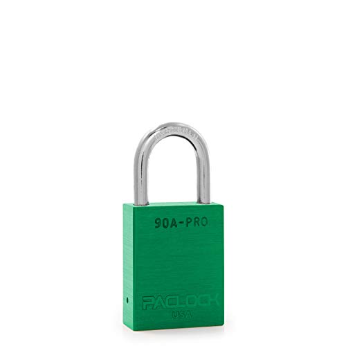 Image of PACLOCK's 90A-PRO Padlock, 1 /4 inch Diameter Hard. Steel Shackle, 1-3 /16 inch Tall, High Performance 7-Pin Cylinder w / 1 Key, Keyed Alike, Green