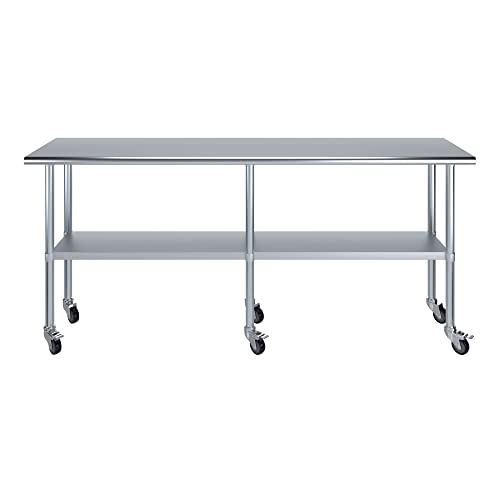 Image of AmGood 84 inch Long x 18 inch Deep Stainless Steel Table with Casters