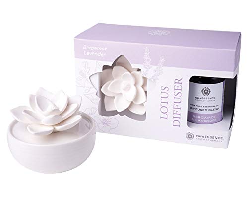 RareESSENCE Lotus Diffuser Gift Set - Set Includes Diffuser & Essential Oil Blend - Lotus (Bergamot & Lavender)