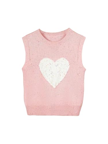 Image of Floerns Toddler Girl's Heart Print Sleeveless Sweater Vest Crew Neck Cute Knitted Pullovers