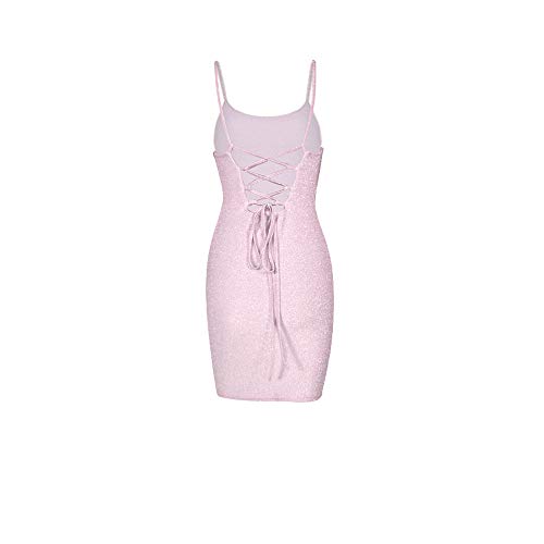Image of VANCOL Women's Sexy Glitter Spagetti Straps Lace Up Back Bandage Bodycon Mini Club Party Dress
