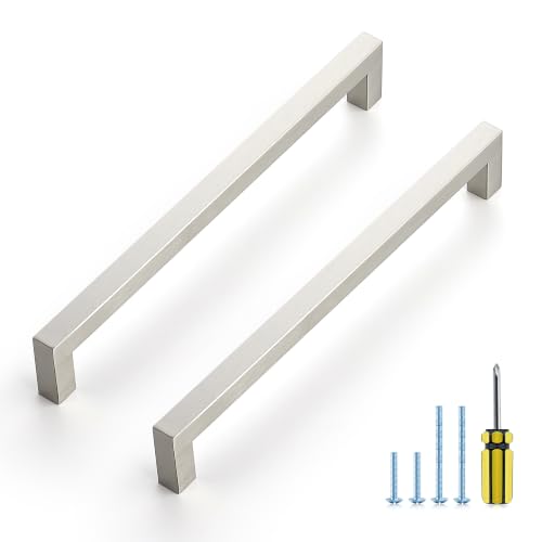 Image of Ravinte 5 Pack Kitchen Brushed Nickel Cabinet Handles 8-4 /5 Inch Hole Center Stainless Steel Square Cabinet Pulls for Dresser Drawer Cupboard Handles with Screwdriver