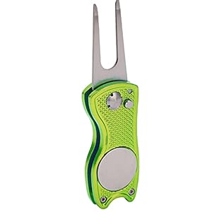 Rvs opvouwbare golf pitchfork, ergonomisch ontworpen handvat golf groene vork divot reparatie tool, golf divot putting vork voor golfliefhebbers(limoen groen)