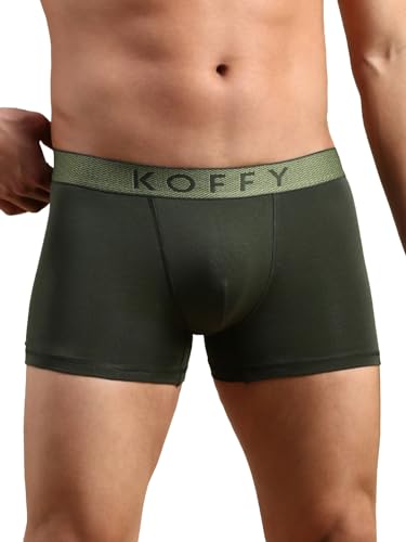 Image of KOFFY Men's Stretchable Cotton Lycra Long Trunk with C-Type Front Open | Wrinkle-Free | Ultra-Soft Elastic