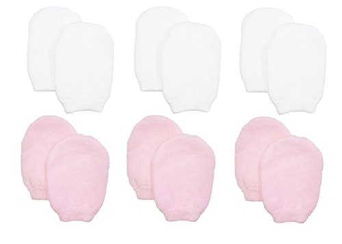 Image of Nurses Choice Newborn Baby Girl No‑Scratch Mittens – Soft Cotton Stay‑On Infant Gloves – Hospital Trusted Protection for Delicate Skin – Newborn Essentials (6‑Pack, White & Pink)
