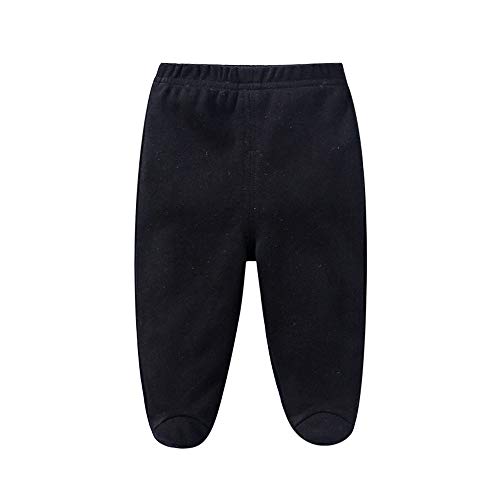 ZiweiStar Unisex-Baby Girls Boys Cotton Soild Color Footed Pants Pringting Casual Leggings 0-12 Months Black