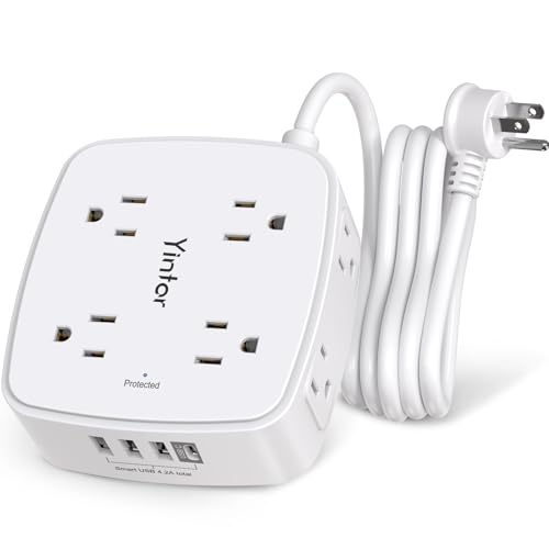USB Power Bar Extension Cord - Yintar 6Ft Surge Protector Power Strip with 8 Outlets and 4 USB Ports(3U1C), 3 Side Outlet Extender for Home, Office, Dorm Essentials, ETL Listed, Wh image 3