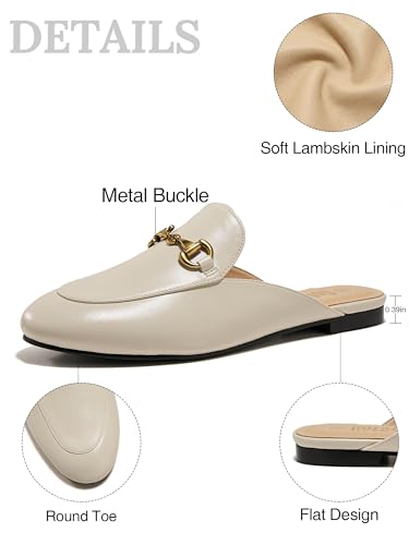 Image of Womens Lambskin Insole Mules Metal Buckle Backless Slip on Flats