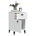 Modern Industrial Bedside Table with Drawer, White Engineered Wood Nightstand for Bedroom Storage