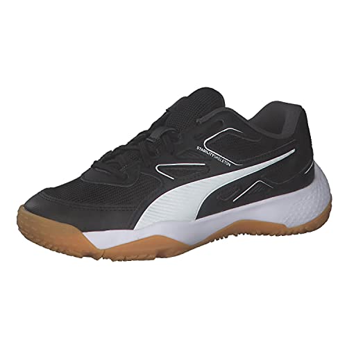 PUMA Unisex Kinder Solarflash Jr Indoor Court Schuh, Puma Black Puma White High Risk Red Gum, 32 EU
