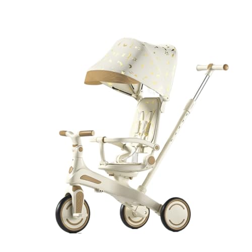 Emidor 子供用三輪車、自転車、折りたたみ式ベビーカー、軽量、パラソル、安全バー、コントロールレバー付きの双方向ベビーカー、1?4歳の子供に最適、家庭や屋外で使用可能 (C)
