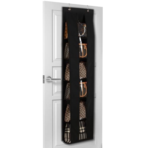 Lirex Over The Door Purse Organizer, Space-Saving Medium and Large Handbag Storage Organizer Clothing Closet Hanger, Black