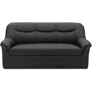 DOMO. collection Sofa Berlin, Leder, klassisches 3er Sofa, Polstergarnitur mit weichem Kunstleder und hochwertigem Federkern, 3 Sitzer 178 x 90 x 89 cm (BxTxH), schwarz