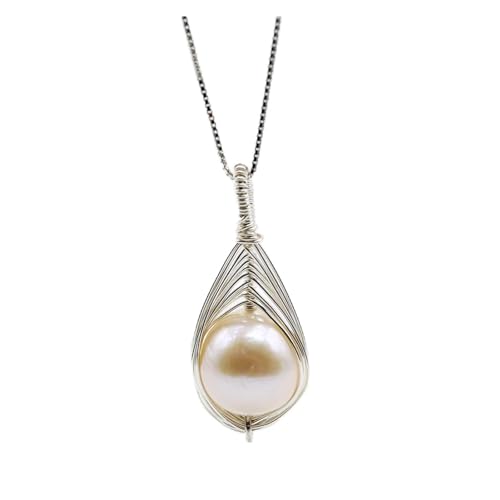 SASOKI Dameshalsketting met hanger, natuurlijke witte zoetwaterparel, 925 sterling zilver, handgemaakt, gepersonaliseerd sieraad, statement-ketting, Wit, Agaat