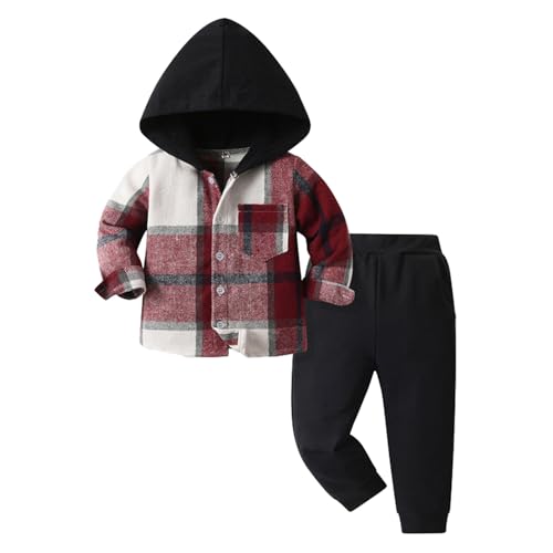 Tops con capucha de cuadros estilo caballeros con pantalones coordinados para niños