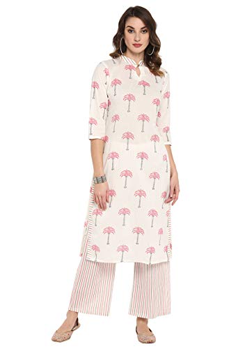 Image of Janasya Women's Cotton Floral Regular Kurta Set