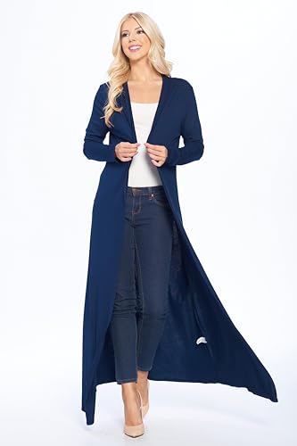 Image of Isaac Liev Women's Maxi Cardigan - Casual Long Flowy Open Front Floor Length Drape Lightweight Duster Sweater Made in USA Navy