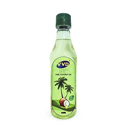 Image of VVD Lite Pure Coconut Oil 500ml Bottle | Pure Coconut Oil for Cooking | Natural Coconut Cooking Oil | Rich Coconut Aroma & Taste | Traditional Cooking Oil | Free from Argemone Oil | Non - sticky | Non-greasy | Less Viscous
