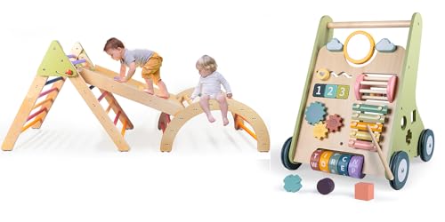 Image of LOL-FUN Wooden Baby Walker with Wheels, Pikler Climbing Toys for Toddlers 1-3 Inside