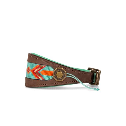 DWAM Hundehalsband – Hundehalsband – Türkis – Leder – S – 22–26 x 4 cm – Paddy Lee Windhund - Halsumfang zwischen 22-26 cm