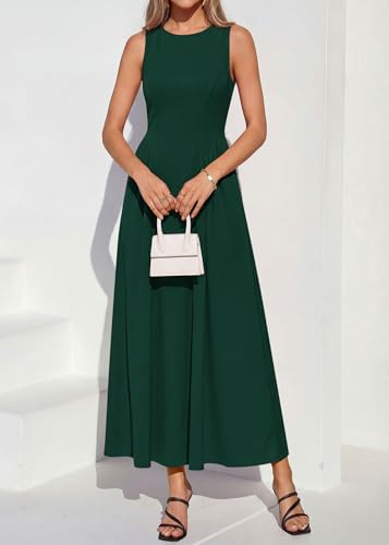 Image of KIRUNDO Wedding Guest Dresses for Women 2026 | Summer Semi Formal Sleeveless Maxi Dress, Lightweight, Elegant Boat Neck, Pleated Swing, Flowy A Line Long Sundress
