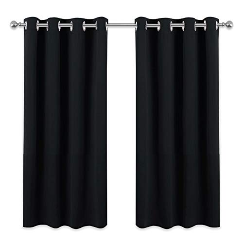 PONY DANCE Cortinas Opacas Cortas Negro Telas Termicas Aislantes Reducción Ruido Protección Privacidad Decoración para Ventanas Paño para Salón, Cine y Oficina, 2 Uds, 132 x 158 cm (An x L)