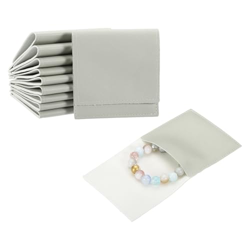 Pochette bijoux anti rayure en cuir enveloppe grise pour colliers