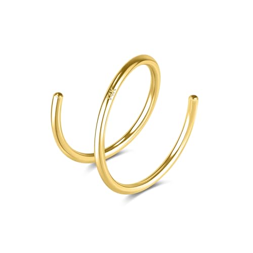 SYLWIA 14k Solid Gold Double Hoop Nose Ring Hoop, Handmade 22g/20g Thin Nose Piercing Jewelry, 6/8/10mm Diameter Hypoallergenic Real Gold Nose Rings for Women Men