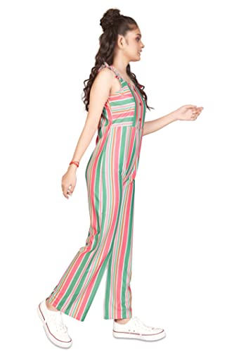 Image of Jwalin Girls Multicolor Stripe Printed Jumpsuit (Multicolor 7-8 Year)