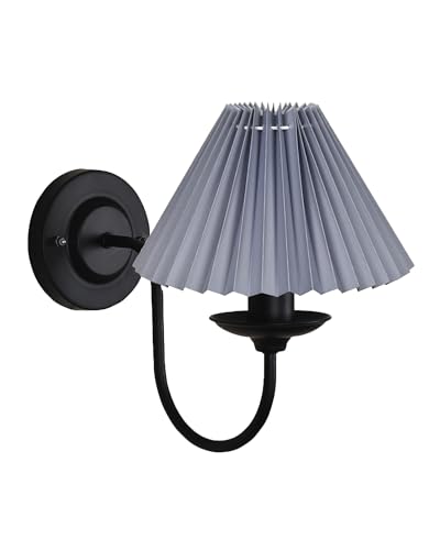 Image of Homesake Antique Brass Wall Sconces Lighting Fixture, E27 Industrial Vintage Gold Wall Light Lamp Bathroom Decor for Bedroom Living Room, Black, Fabric Shade, (Grey Pleated)