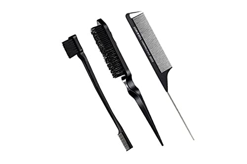 Showay ‎ 3-piece tea brush set, edge and comb, bristle comb sturdy, suitable for travel hairdressers, ladies, babies, children (black), 18cm