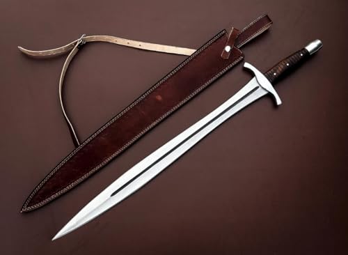 Empire - 31 Inch Long Sword - Handmade Carbon Steel Double Edge Viking Sword with Leather Sheath - Rose Wood Grip - Survival Sword- Collectible Sword - Best Gift for Him