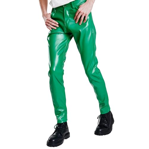 Men's Shiny Wet Look Faux Leather PU Pants Stretch Slim Fit Straight Leg Trousers Dance Party Vintage2