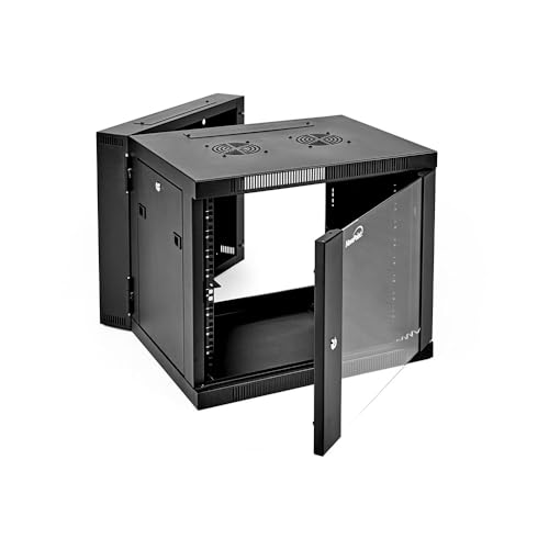 Image of NavePoint 9U Wall Mount Cabinet with Hinged Back - 21.6 inch Deep, Server Rack Enclosure with Locking Glass Door and Removable Side Panels, Network Cabinet with 2 Fans, Pre-Assembled