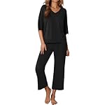 Ekouaer Lounge Sets for Women Comfy Pajamas Set 2 Piece Outfits Short Sleeve Tops and Wide Leg Pants with Large Pockets