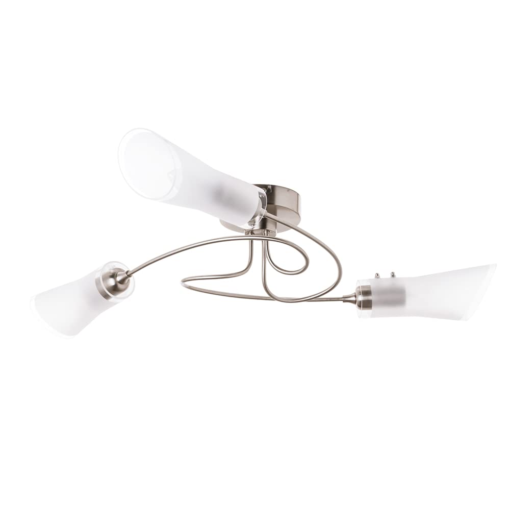 Litecraft Polished Chrome, Frosted Fiji Ceiling Light Semi Flush 3 Arm With Glass Shades - Brushed Chrome