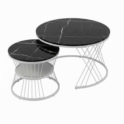 Image of The Round Coffee Table and The Stacking Tea Table with a Gold Metal Frame are Two Versatile Modern Center Tables That Look Great in Living Rooms (X Gry Black)