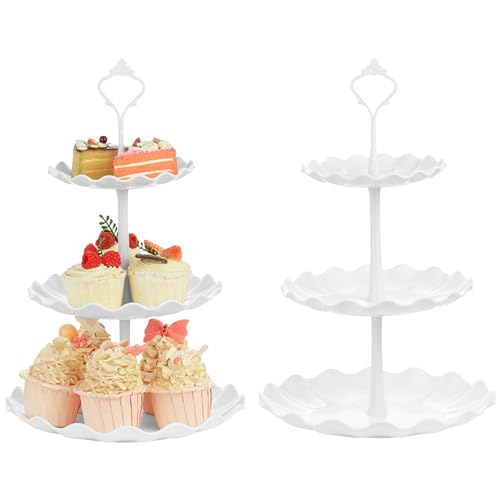 ALEXPRE 2PCS 3 Tiers Plastic Cupcake Stand(White)